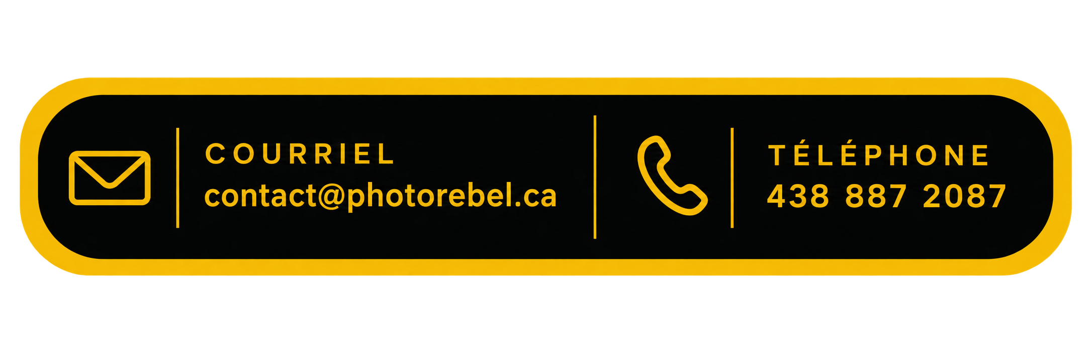 Courriel contact@photorebel.ca et téléphone 438 887 2087